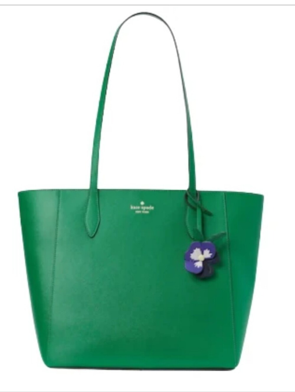 Kate Spade Green Leather Dana Tote with Purple Floral Charm